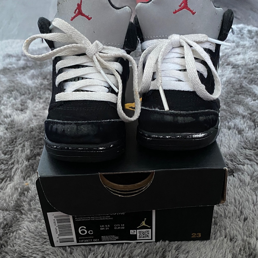Jordan Kids Black and White Sneakers with Red Accents